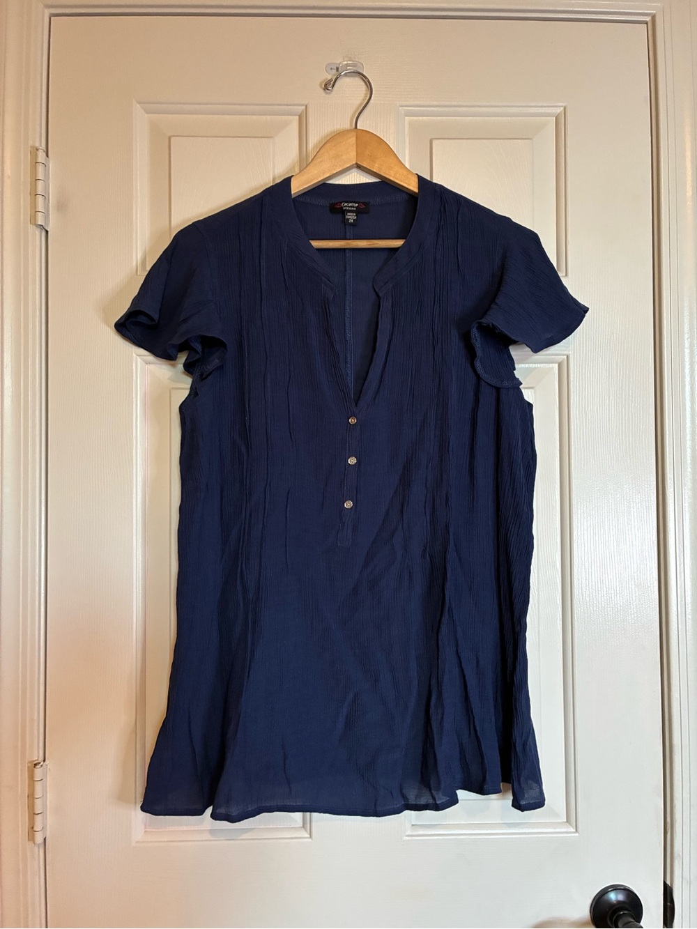 Cocomo Navy Short-Sleeve Split V Tunic
